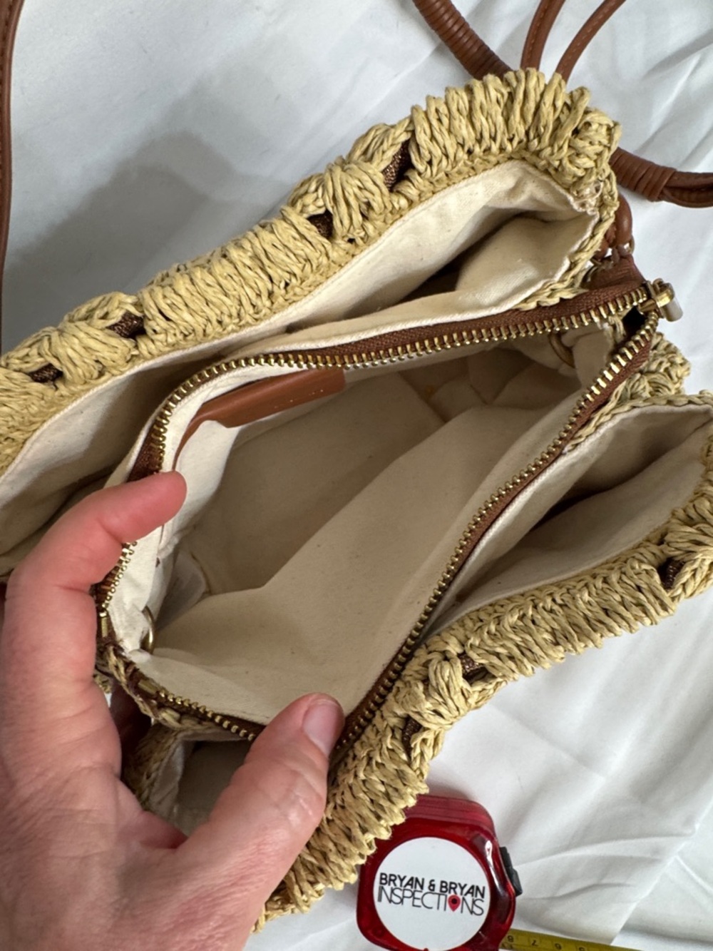 Sam Edelman Beige straw Crossbody with Brown Strap and Gold Logo - Picture 10 of 10